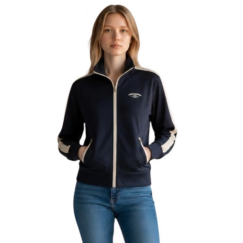 Abercrombie & Fitch Womens Track Jacket Size L Jrs Navy Zip Front Mock Neck